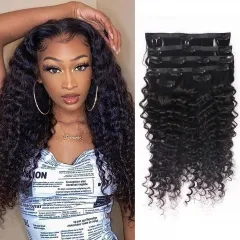 Deep Wave PU Clip In Human Hair Extensions Set Of 6Pcs/12Pcs For Black Women Brazilian Virgin Human Hair Clip Ins