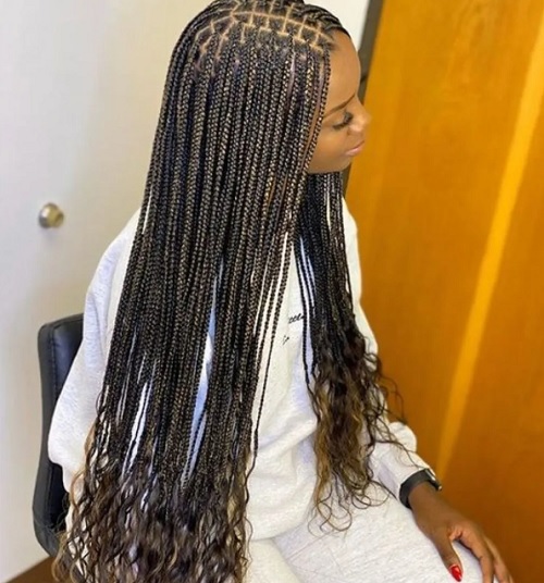 long box braids with curly ends