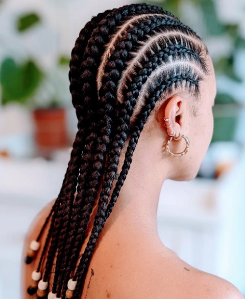 straight back cornrow braids with beads