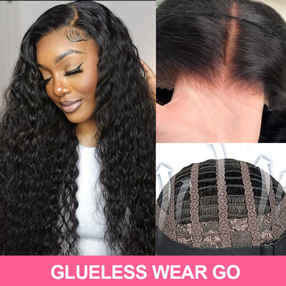 water wave glueless human hair wig