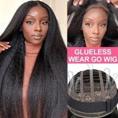 Wear Go Glueless 5*5 Kinky Straight Lace Closure Wig Upgrade Pre-cut HD Lace Pre-plucked Hairline