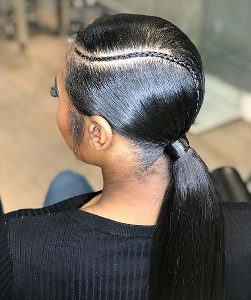sleek straight low ponytail