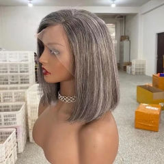 Salt And Pepper Grey Bob Wig Transparent Lace 5*5/13*4 Frontal Wig 100% Human Hair Customized 3 Days