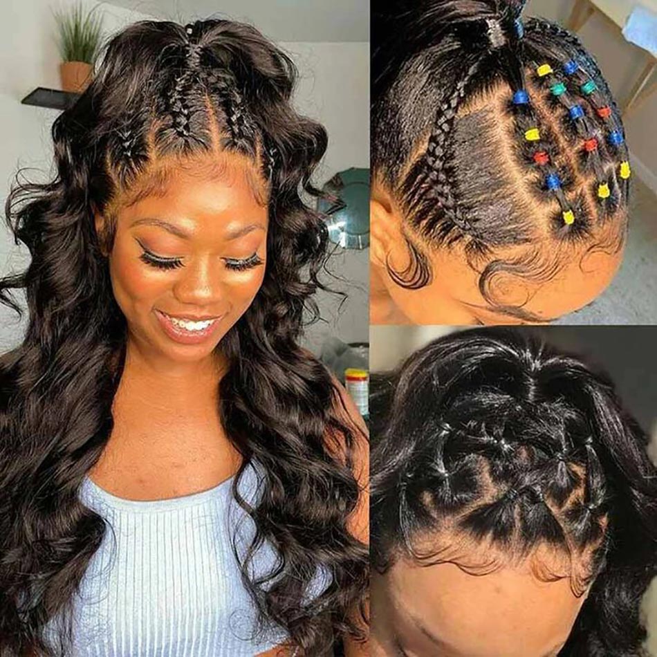 curly hair half sew-in with braids in front