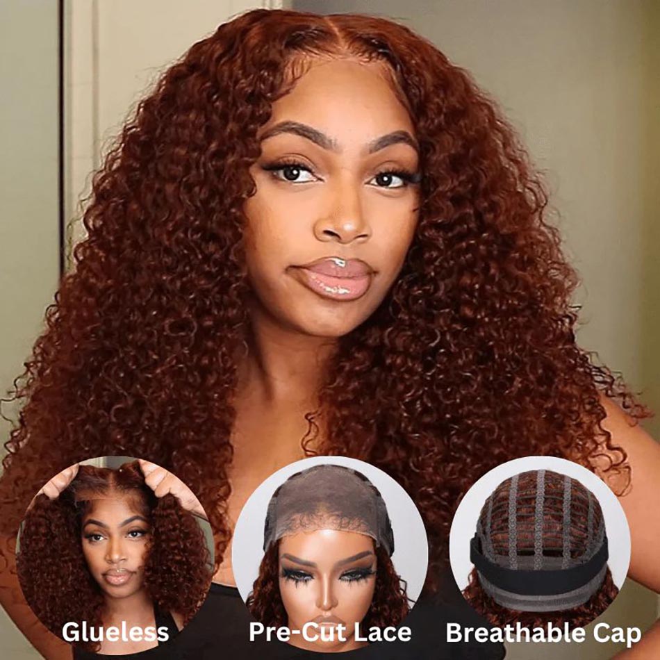 curly glueless lace front wig reddish brown