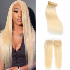 【13A 3+4*4 Lace Closure】 Brazilian 613 Straight 3 Bundles With Straight Closure 100% Human Hair Virgin Hair Extensions