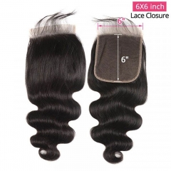 【HD/Transparent Lace】12A 12-20 Inch #1b 6*6 Lace Closure Straight/Body Wave/Deep Wave Virgin(Free Part, Middle Part & Three Part )
