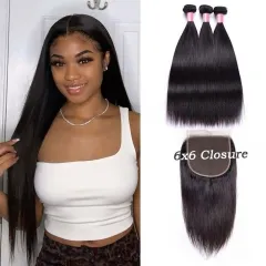 Elfin Hair 12A 【3PCS+ 6*6 Lace Closure】Hair Unprocessed Virgin Hair With 1PC Transparent/HD Lace 6*6 Closure