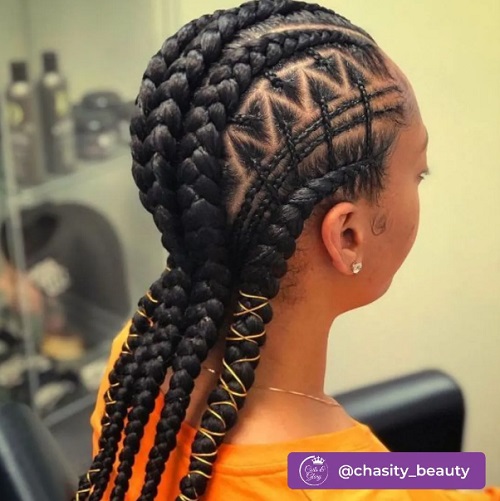 zig zag part with feed in cornrows