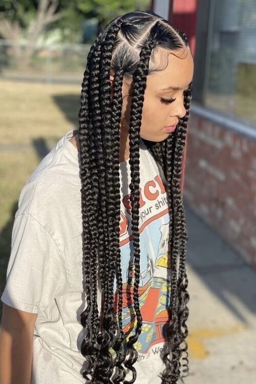 long jumbo braids with curly ends