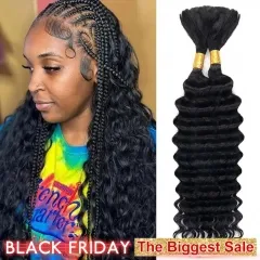 Natural Black Deep Wave Bulk Hair Extensions for Braiding Bohemian Knotless