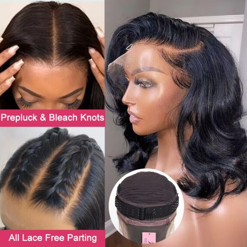 【360 3D GLUELESS BOB】360 HD Deep Part Lace Frontal Wig 180% Density Bleach Knots Pre-Plucking Bob Wig