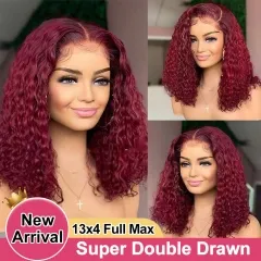 【Super Double Drawn】#99J 13x4 Full Max Lace Frontal Bob Wig Bouncy Curly 14Inch