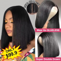 【Super Double Drawn】Wear Go Glueless HD Lace 2x6 Bone Straight Closure Bob Wig