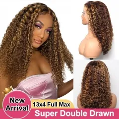 【Super Double Drawn】P4/27 Highlights 13x4 Full Max Lace Frontal Bob Wig Curly 14Inch