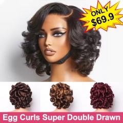 【Super Double Drawn】Spring Egg Curls 13x4 Lace Frontal Bob Wig Full Volume Bouncy Hair