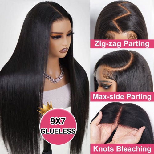 【3D HD GLUELESS LACE】9x7 Pre-Everything HD Lace Closure Wig Parting Max Pre-plucked & Knots Bleaching