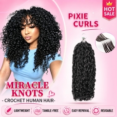 【Miracle Knots Crochet Hair】Pixie Curls Knotless Crochet Braids Human Hair Pre-looped Extensions Lightweight & Reusable