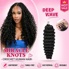 【Miracle Knots Crochet Hair】Deep Wave Knotless Crochet Braids Human Hair Pre-looped Extensions Lightweight & Reusable