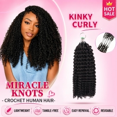 【Miracle Knots Crochet Hair】Kinky Curly Knotless Crochet Braids Human Hair Pre-looped Extensions Lightweight & Reusable