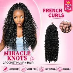 【Miracle Knots Crochet Hair】French Curls Knotless Crochet Braids Human Hair Pre-looped Extensions Lightweight & Reusable