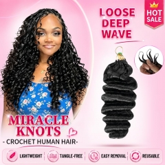 【Miracle Knots Crochet Hair】Loose Deep Wave Knotless Crochet Braids Human Hair Pre-looped Extensions Lightweight & Reusable