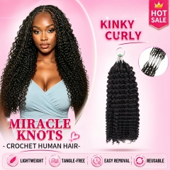 【Miracle Knots Crochet Hair】Kinky Curly Knotless Crochet Braids Human Hair Pre-looped Extensions Lightweight & Reusable