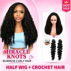 Miracle Knots Hack Half Wig with Crochet Human Hair Burmese Curly – Easy Protective & Natural Look