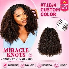 【Colored Miracle Knots Crochet Hair】#T1B/4 Seamless Crochet Braids – Knotless Pre-Looped 100% Human Hair Extensions for Easy Install
