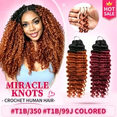 【Miracle Knots Crochet Hair】 #T1B/350 #T1B/99J Knotless Crochet Braids Human Hair Pre-looped Extensions