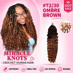 【Colored Miracle Knots Crochet Hair】#T2/30 Knotless Crochet Braids Human Hair Pre-looped Extensions Protective & Easy Install