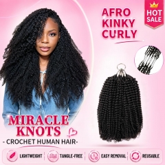 【Miracle Knots Crochet Hair】4C Afro Kinky Curly Knotless Crochet Braids Human Hair Pre-looped Extensions Protective & Reusable