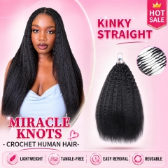 【Miracle Knots Crochet Hair】Kinky Straight Knotless Crochet Braids Human Hair Pre-looped Extensions Protective & Easy Install