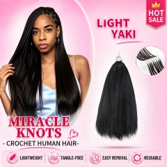 【Miracle Knots Crochet Hair】Light Yaki Knotless Crochet Braids Human Hair Pre-looped Extensions Protective & Easy Install