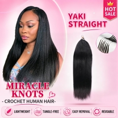 【Miracle Knots Crochet Hair】Yaki Straight Knotless Crochet Braids Human Hair Pre-looped Extensions Protective & Easy Install