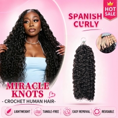【Miracle Knots Crochet Hair】Spanish Curly Knotless Crochet Braids Human Hair Pre-looped Extensions Protective & Easy Install
