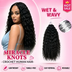 【Miracle Knots Crochet Hair】Wet & Wavy Knotless Crochet Braids Human Hair Pre-looped Extensions Protective & Reusable