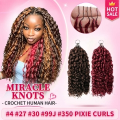 【Colored Miracle Knots Crochet Hair】Pixie Curls #2 #4 #27 #30 #99J #350 Crochet Braids Human Hair Extensions Lightweight & Reusable