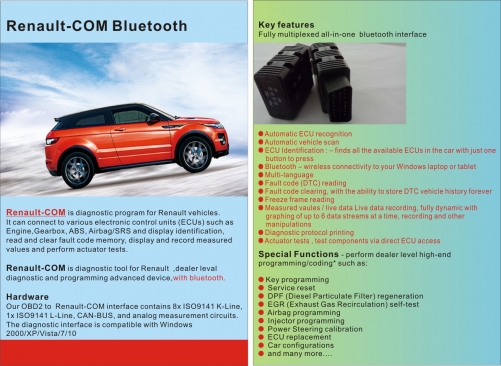 New Renault-COM Bluetooth Diagnostic and Programming Tool for Renault Replacement of Renault Can Clip