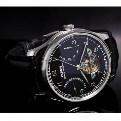 parnis black dial power reserve date sea-gull movement automatic mens watch P20