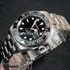 40mm Parnis black dial Sapphire glass Ceramic bezel GMT date automatic mens watch 120