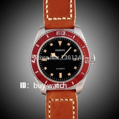 43mm Parnis black dial orange marks red bezel sapphire glass miyota Automatic mens Watch 10ATM black