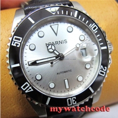 Parnis white dial Sapphire glass leather strap 21 jewel automatic mens watch 462