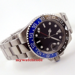 40mm parnis black dial ceramic bezel GMT date window automatic mens watch P457