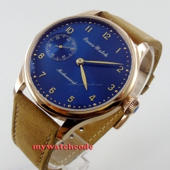 44mm parnis blue dial golden case 6497 movement hand winding mens watch P451