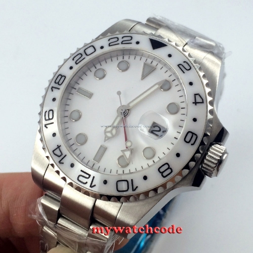 43mm parnis white dial GMT ceramic Bezel sapphire glass automatic mens watch 480
