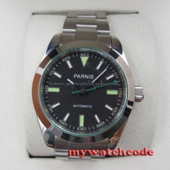 40mm parnis black dial sapphire glass miyota automatic movement mens watch P440