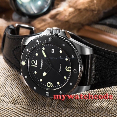 43mm Parnis black dial Sapphire Glass miyato 8215 Automatic mens wrist Watch 427