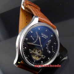 43mm parnis black dial power reserve date automatic movement mens watch P412