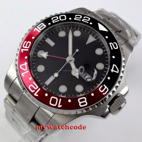 43mm parnis black dial GMT date window sapphire glass automatic mens watch P324